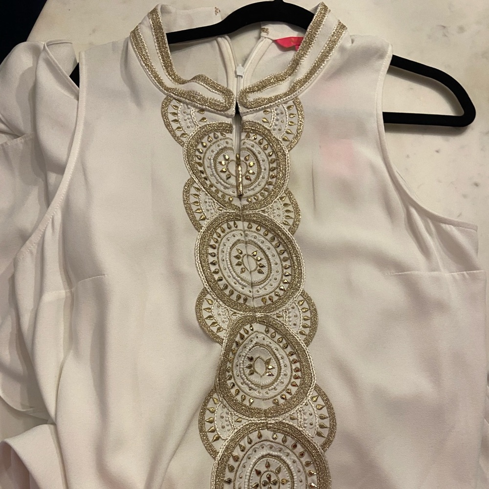 NEW WITH TAGS - Lilly Pulitzer JANE MAXI DRESS Resort White GOLD Embroidery ,